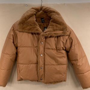 NWT Express faux leather puffer jacket. Camel.